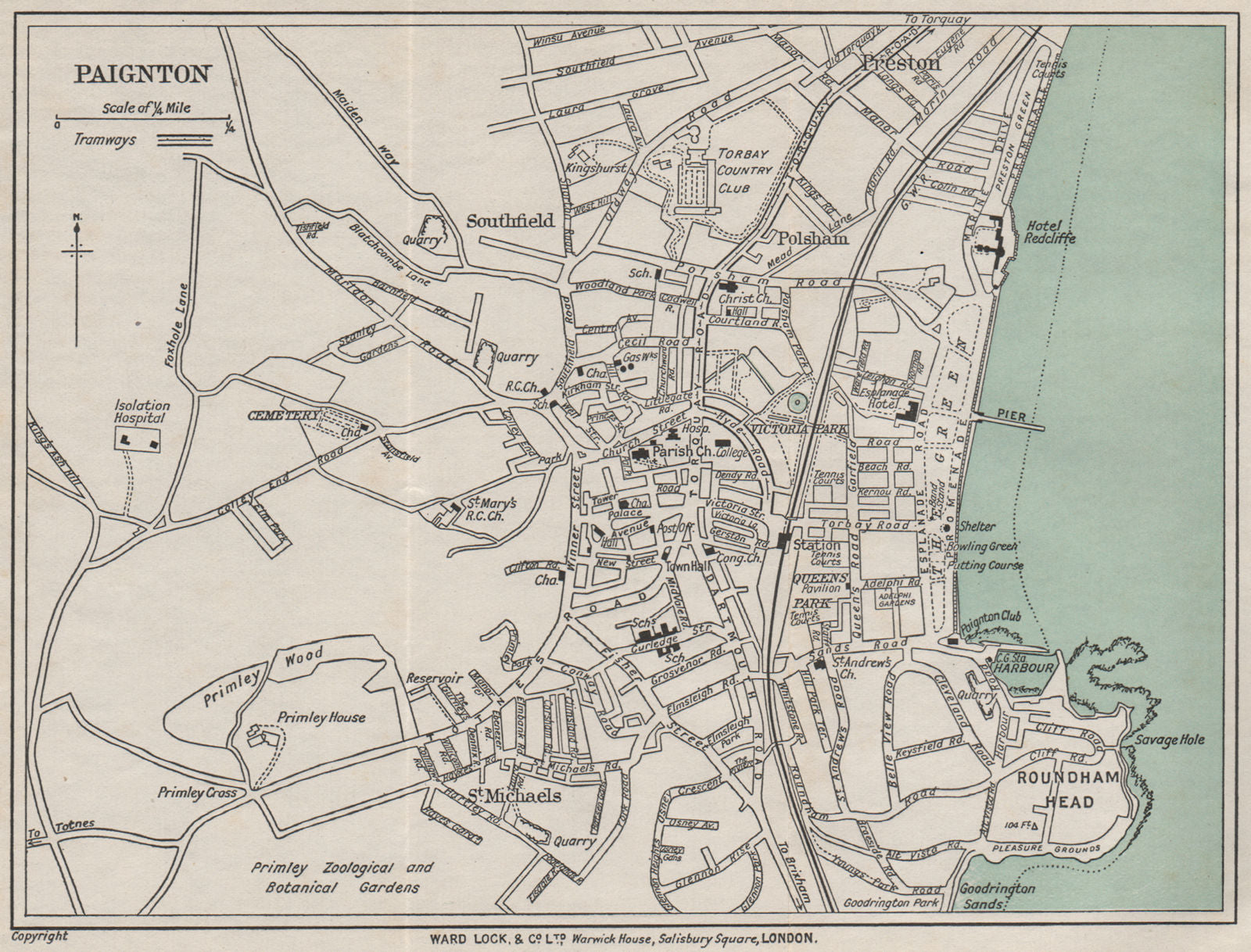PAIGNTON vintage city/town plan. Devon. WARD LOCK 1932 old vintage map chart